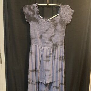 White Crow Tie-Dye Romper Maxi Overlay – Boho Off-Shoulder Jumpsuit (Size M)